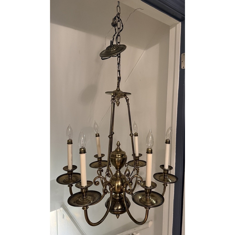 RARE Vintage H.A. Framburg Brass Large Chandelier with 6 Arms